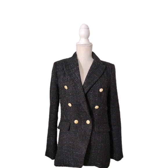 Jason Wu Jackets & Blazers - Jason Wu Black Metallic Tweed Double Breasted Blazer Women's Size S